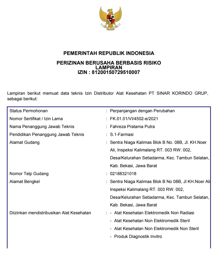 Dokumen Izin Distribusi Alat Kesehatan